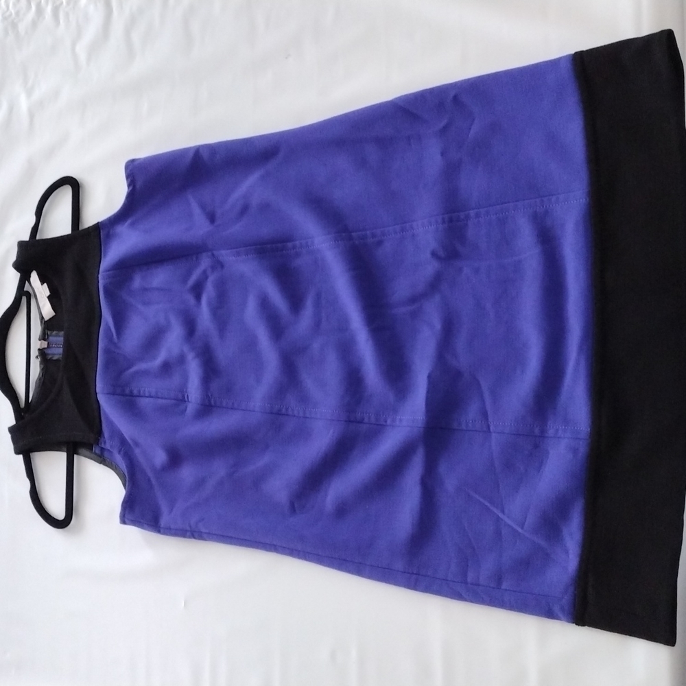 LOFT Dress Size 8 Black Blue/Purple Color Block, Midi. - Picture 5 of 12